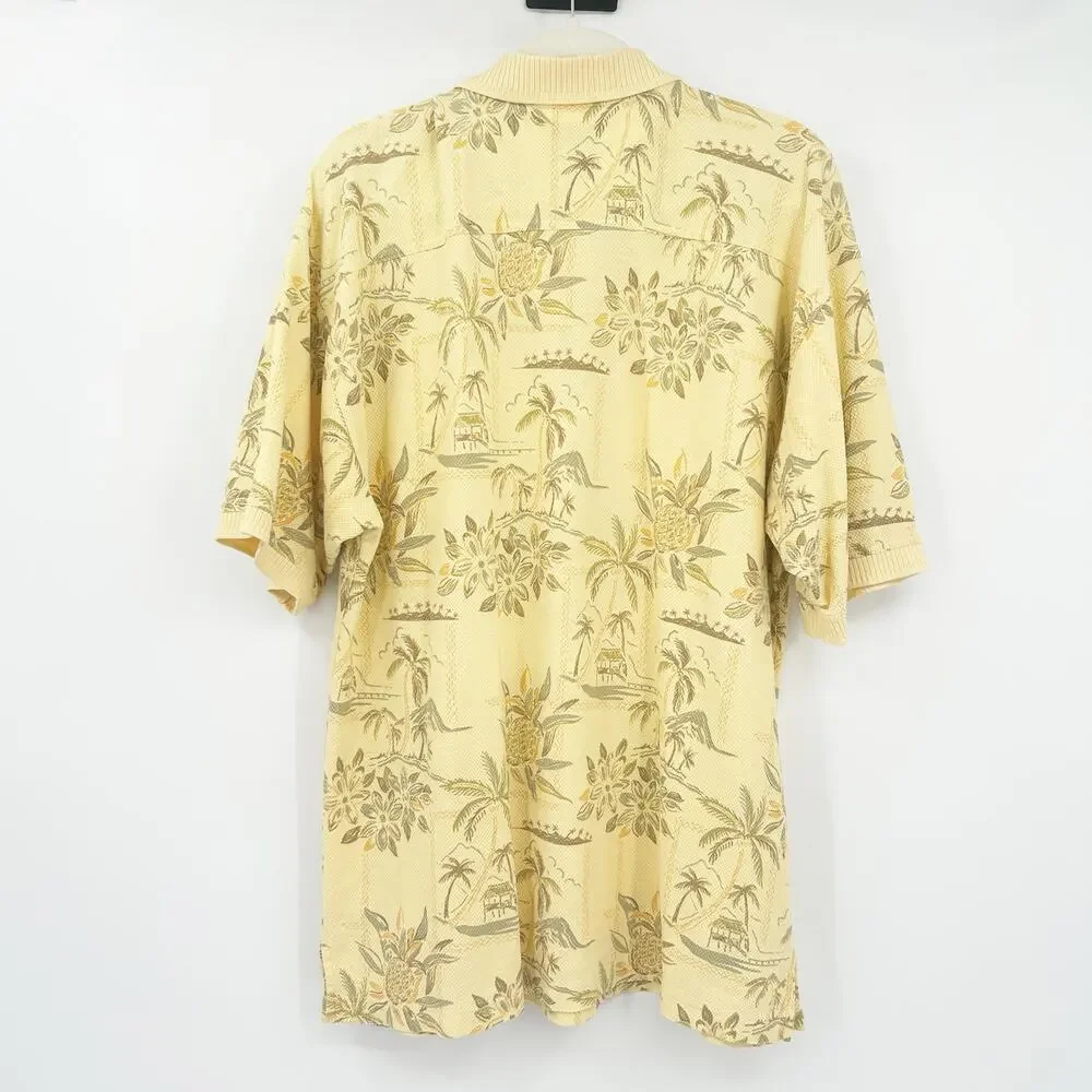 Tommy Bahama Mens Textured Cotton Tropical Floral‎ Hawaiian Polo Shirt Size L